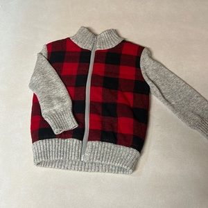 Red and Black Plaid Sweater Jacket, Size Boys 2T